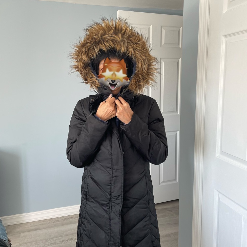 Kenneth Cole Reaction Black Fur-Trimmed Puffer Coat